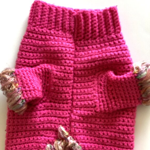 Handmade Pink Knit Dog Sweater Jacket With Fringe Warm Winter - Picture 4 of 4